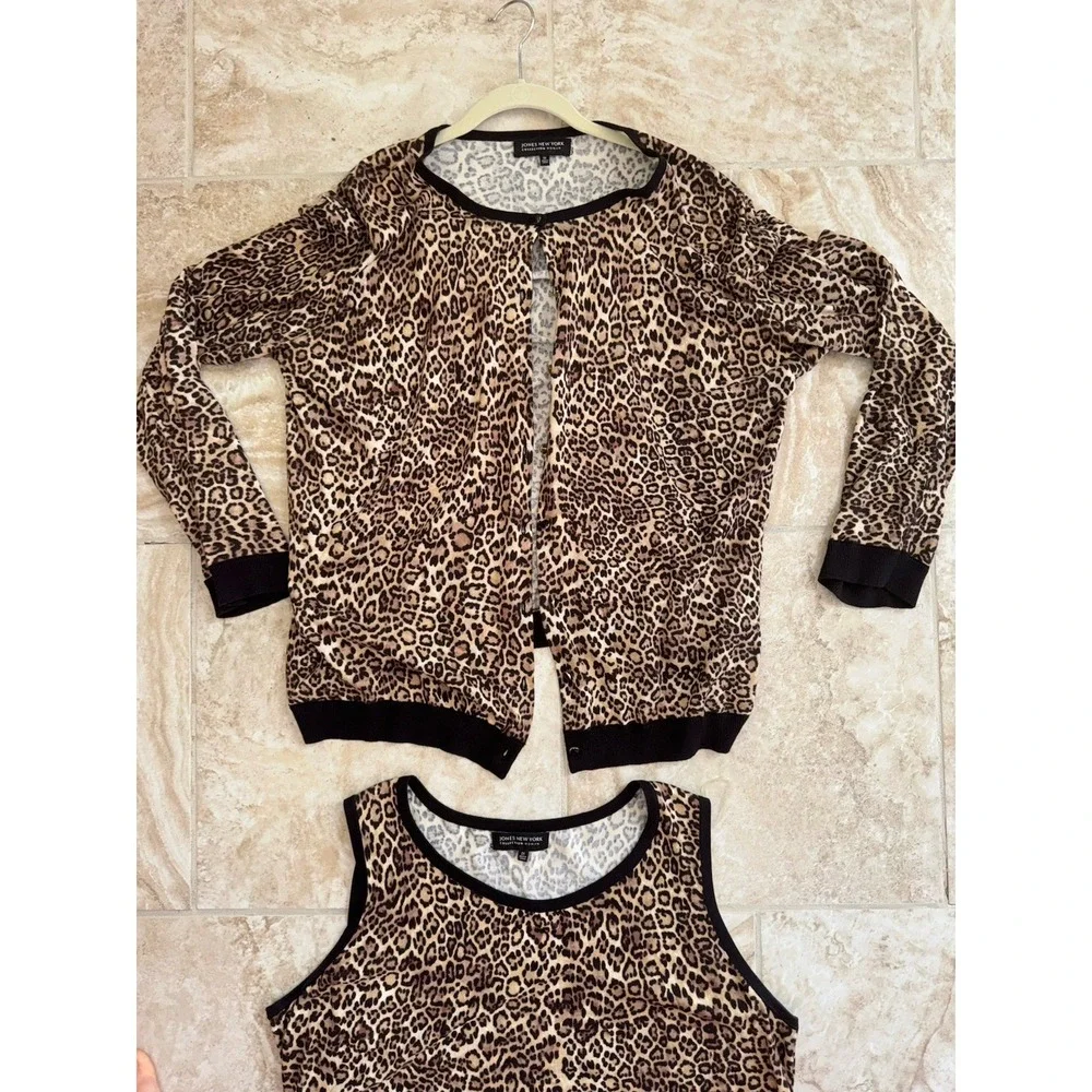 2 Piece Jones New‎ York Leopard Print Cardigan (Sz 3X) And Tank Top (Sz 2X) - Picture 13 of 15